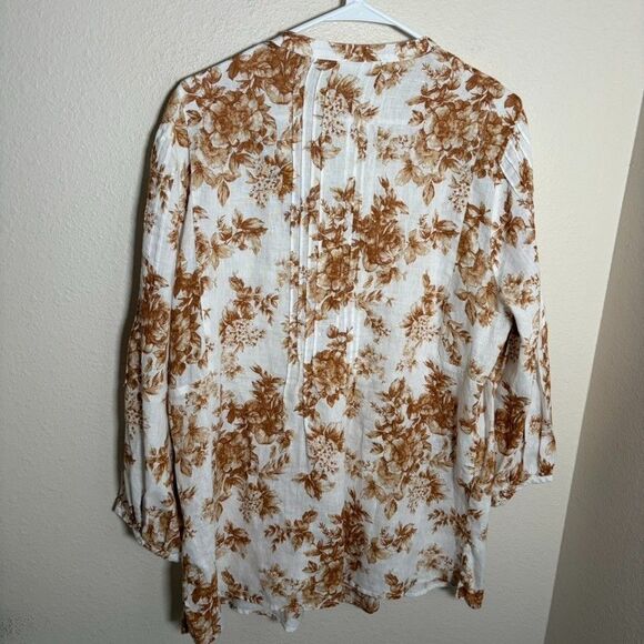 Charter Club Blouse Women's XL Linen Luxury V-Neck Boho Pleated Beaded Top - Picture 4 of 8